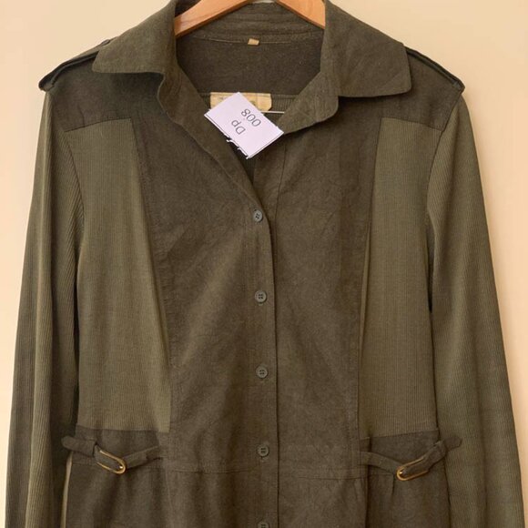 Khaki Green (Made in Switzerland) vintage long coat with ribbed details. - Picture 2 of 4